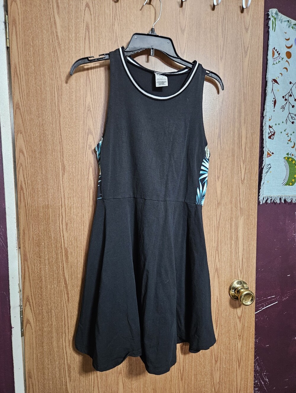 PINK Victorias Secret Black Skater Dress Palm Side Print Sleeveless Mini Size L!